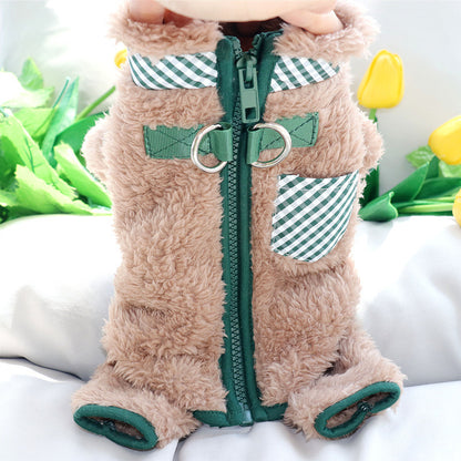 Plush Fleece Dog Coat For Small Dog With Double D-Ring Zipper On Back Pet Jumpsuit