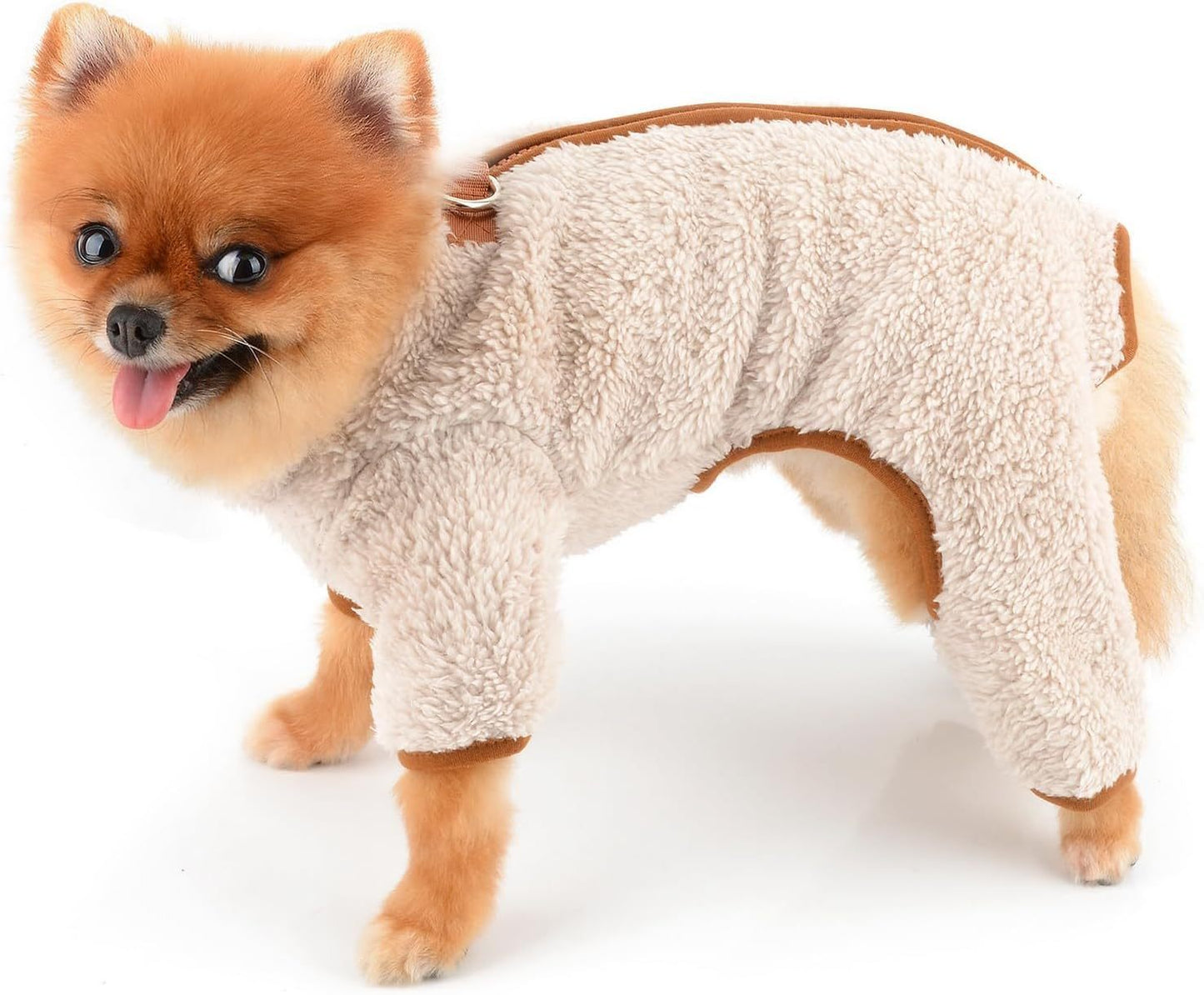 Plush Fleece Dog Coat For Small Dog With Double D-Ring Zipper On Back Pet Jumpsuit