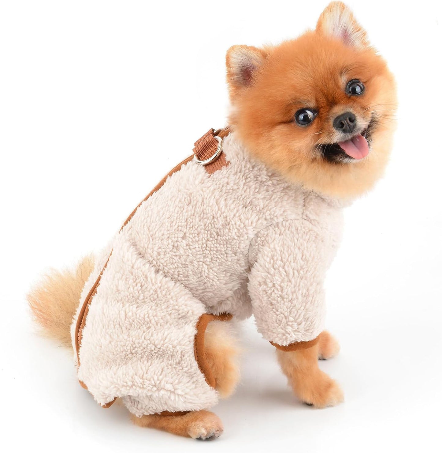 Plush Fleece Dog Coat For Small Dog With Double D-Ring Zipper On Back Pet Jumpsuit