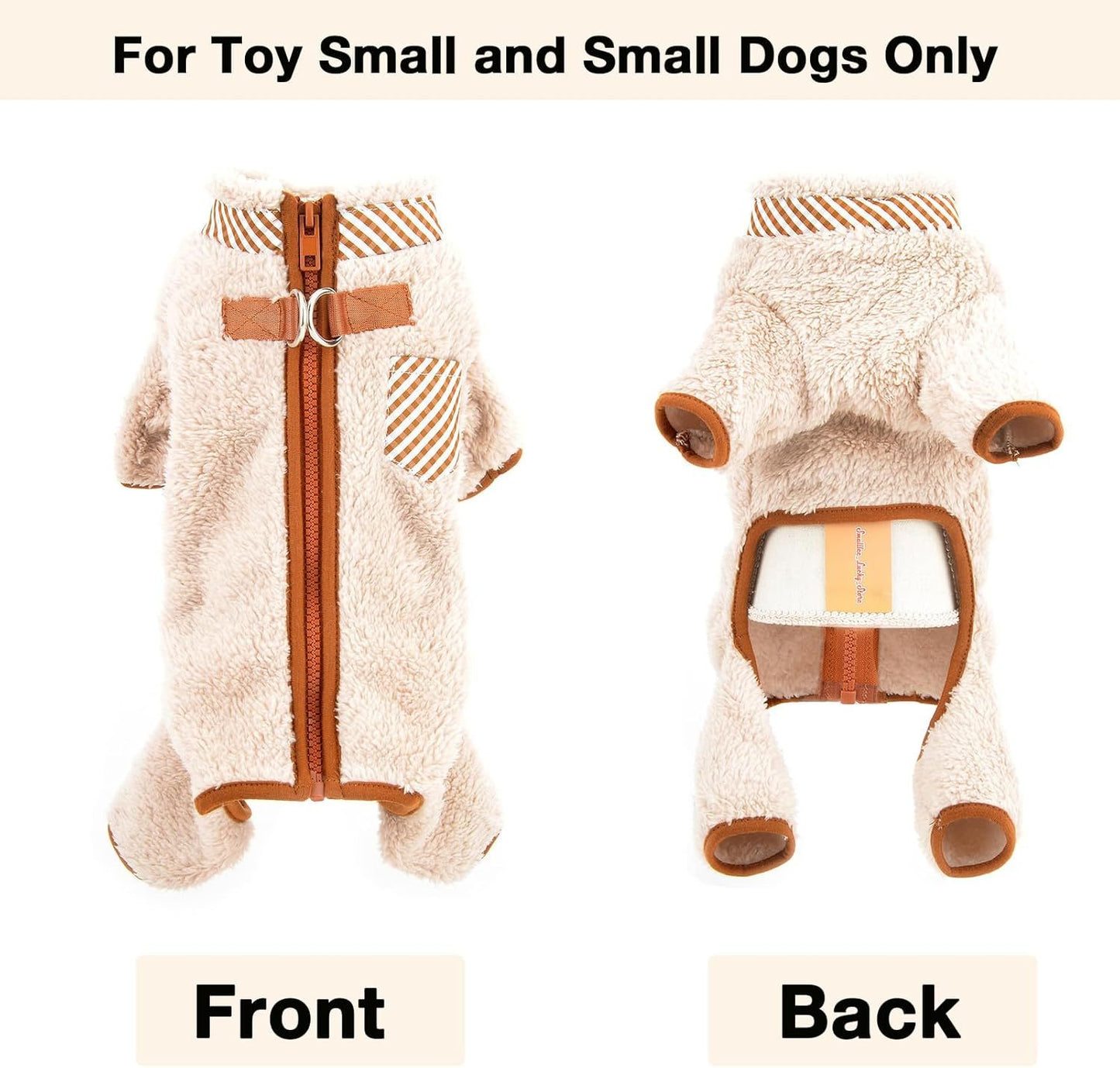 Plush Fleece Dog Coat For Small Dog With Double D-Ring Zipper On Back Pet Jumpsuit